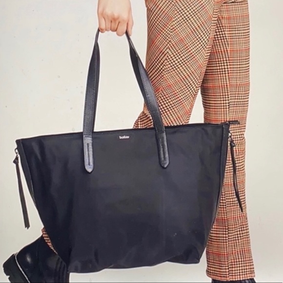 Botkier black‎ nylon tote bag leather trim handles - Picture 1 of 9